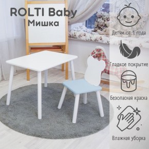 Детский комплект стол и стул «Мишка» Rolti Baby  (голубая столешница/голубое сиденье/белые ножки) в Губахе - gubaha.ok-mebel.com | фото