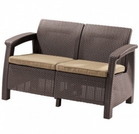 Диван пластиковый Корфу (Corfu love seat) коричневый - серо-бежевый* в Губахе - gubaha.ok-mebel.com | фото 2
