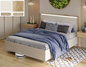 Кровать (Бело-серый U775 ST9/Дуб Небраска натуральный) 1400 в Губахе - gubaha.ok-mebel.com | фото