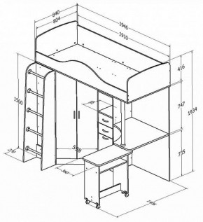 Кровать-чердак "Теремок-1" Дуб молочный/Голубой в Губахе - gubaha.ok-mebel.com | фото 2