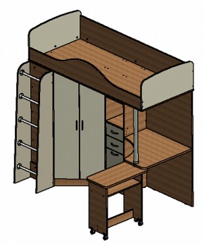 Кровать-чердак "Теремок-1" Дуб молочный/Голубой в Губахе - gubaha.ok-mebel.com | фото 3