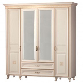 Шкаф для одежды 4-дверный с зеркалом №493 Марлен кремовый белый в Губахе - gubaha.ok-mebel.com | фото