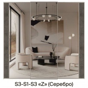 Шкаф-купе 1950 серии SILVER S3+S1+S3Z B22+PL2 (по 2 ящика лев/прав+1штанга+1 полка) профиль «Серебро» в Губахе - gubaha.ok-mebel.com | фото 8
