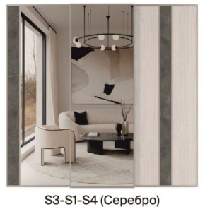 Шкаф-купе 1950 серии SILVER S3+S1+S3Z B22+PL2 (по 2 ящика лев/прав+1штанга+1 полка) профиль «Серебро» в Губахе - gubaha.ok-mebel.com | фото 9