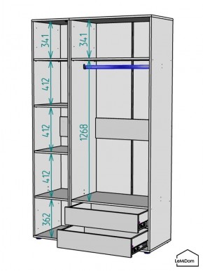 Шкаф Linnea MHR-3PO-2 2050х1200х510 (Белый-М 11.1.2) в Губахе - gubaha.ok-mebel.com | фото 3