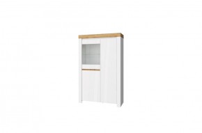 Шкаф с витриной 1V2D, TAURUS, цвет белый/дуб вотан в Губахе - gubaha.ok-mebel.com | фото