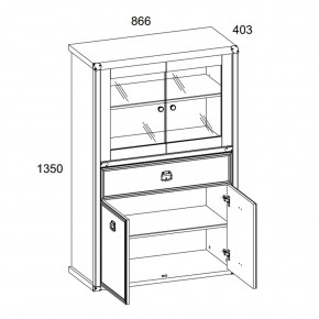 Шкаф с витриной 2V2D1SL, MAGELLAN, цвет Сосна винтаж в Губахе - gubaha.ok-mebel.com | фото 3