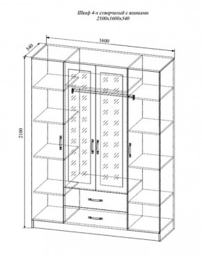 СОФИ СШК1600.1Шкаф 4-х ств с2мя зерк, 2 ящиками в Губахе - gubaha.ok-mebel.com | фото 2