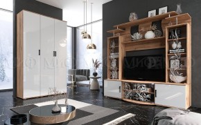 Стенка Виста (Белый глянец/Дуб крафт) в Губахе - gubaha.ok-mebel.com | фото 3