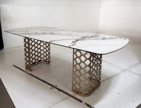 Стол CHIAVARI 220 KL-188 Контрастный мрамор матовый, итальянская керамика / Шампань, ®DISAUR в Губахе - gubaha.ok-mebel.com | фото 6