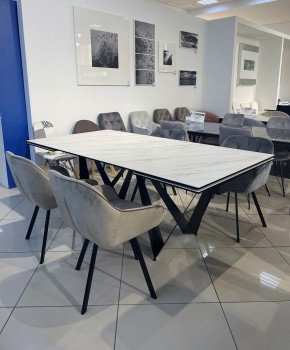 Стол RIETI 200 KL-99 Белый мрамор матовый, итальянская керамика / черный каркас, ®DISAUR в Губахе - gubaha.ok-mebel.com | фото 3